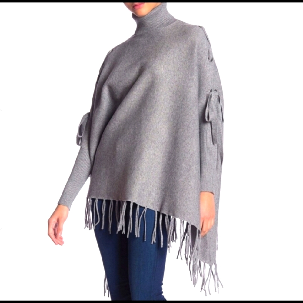 Turtleneck Fringed Poncho
